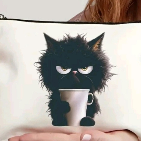 Handbags - Black Cat Print Cosmetic Bag